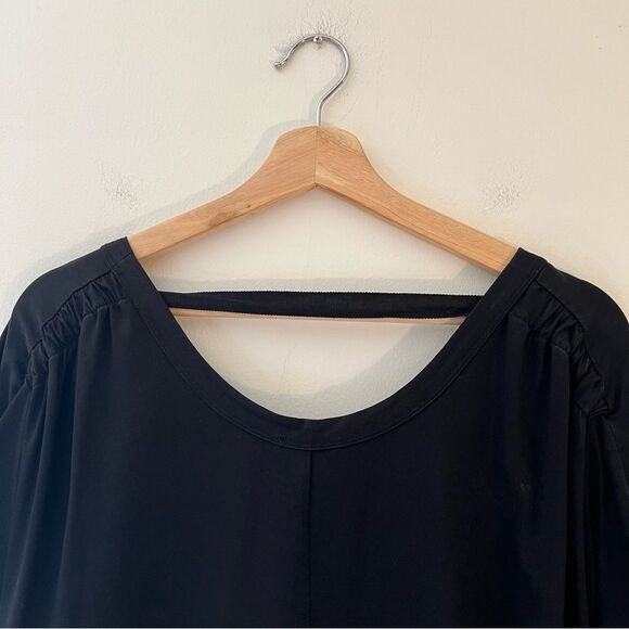 COS Black Dress A-Line Ruched Sleeve Back Detail Pockets Size Small Minimal Mod - Picture 4 of 8